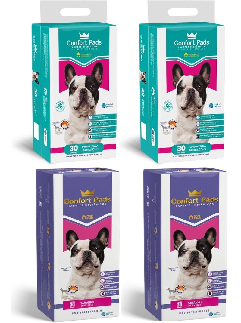 Kit Tapete Higiênico Pet 60x55 E 80x60 Confort Pads 120 Pçs